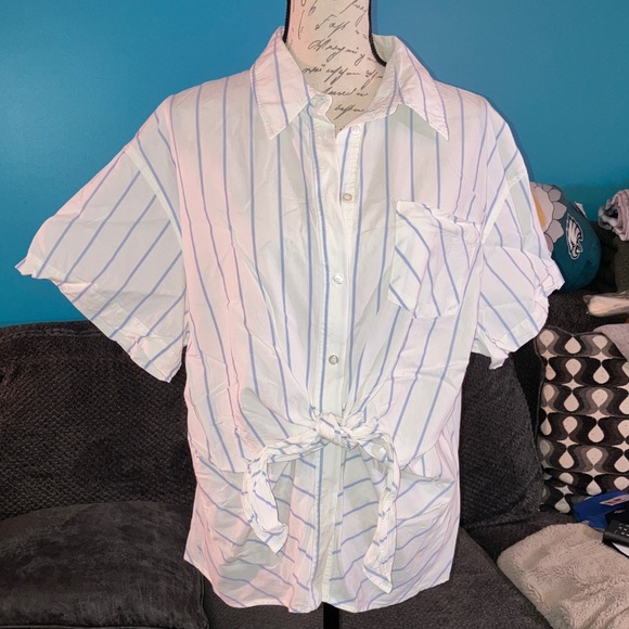 🎉4 for $20 Zara Front Tie Button Down Shirt, XL - Picture 1 of 7